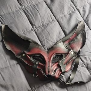 Leather Fox Mask with Black and Red Accents